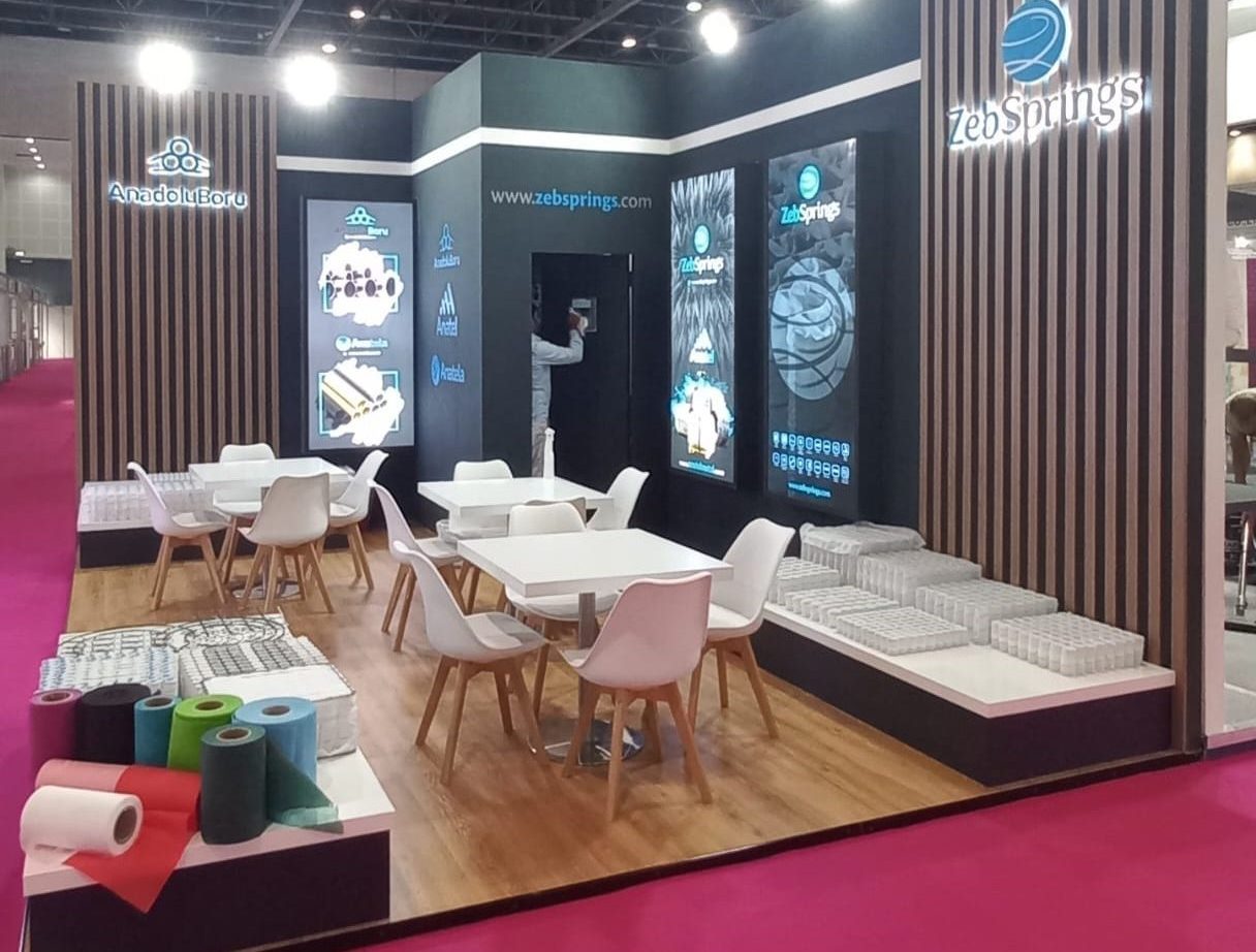 Dubai exhibition stand builder and contractor Quattro Stand — Sleep Expo Dubai trade show booth, custom exhibition stand services and turnkey booth projects at DWTC for Anadolu Boru.